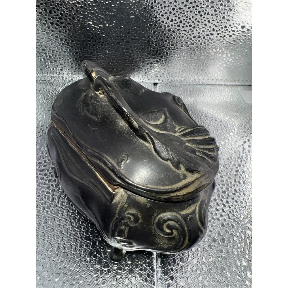 Antique Art Nouveau jewelry casket trinket‎ box heavy floral #122 4.5